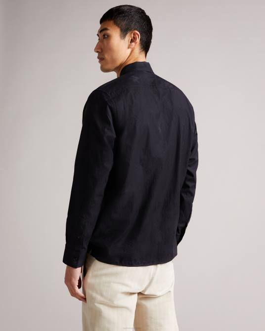 Ted Baker hombres 2ZFP1694 ropa camisa onested LS floral en jacquard negro
