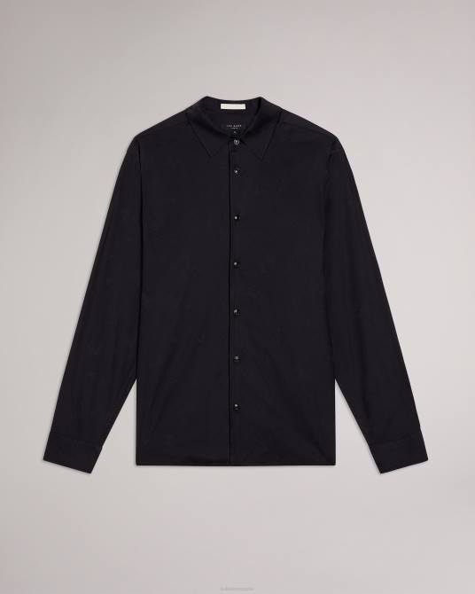 Ted Baker hombres 2ZFP1694 ropa camisa onested LS floral en jacquard negro