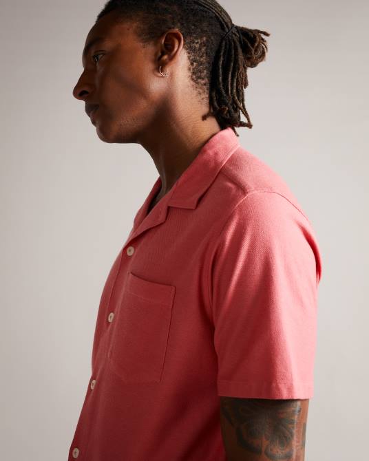 Ted Baker hombres 2ZFP1698 ropa camisa chatley de piqué de punto de manga corta rosa