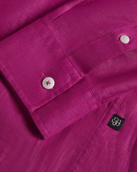 Ted Baker hombres 2ZFP1716 ropa observación camisa de lino de manga larga Morado oscuro