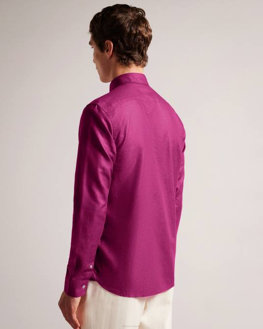 Ted Baker hombres 2ZFP1716 ropa observación camisa de lino de manga larga Morado oscuro