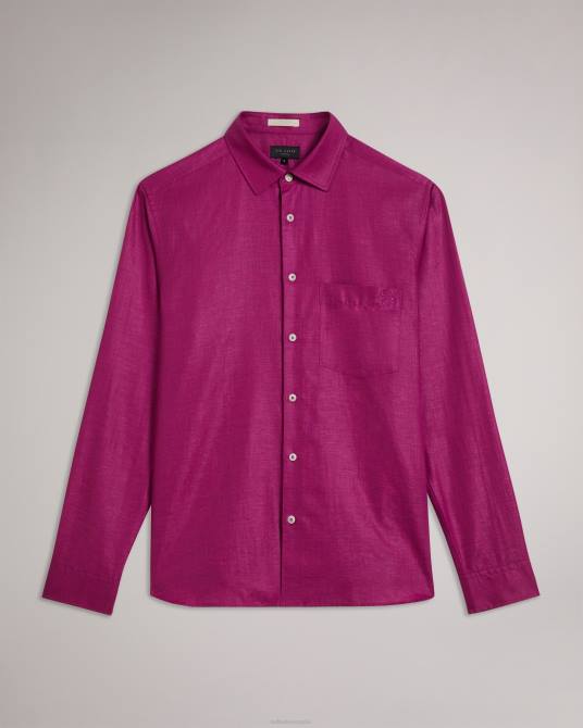 Ted Baker hombres 2ZFP1716 ropa observación camisa de lino de manga larga Morado oscuro