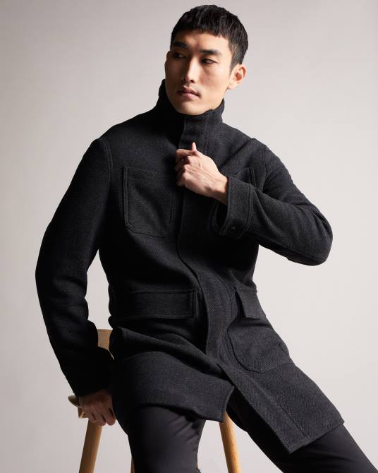 Ted Baker hombres 2ZFP1662 ropa abrigo traks con cuello alzado y bolsillos gris