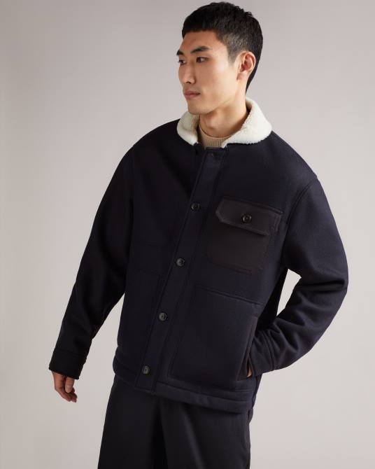 Ted Baker hombres 2ZFP1667 ropa chaqueta de lana unida jansky Armada