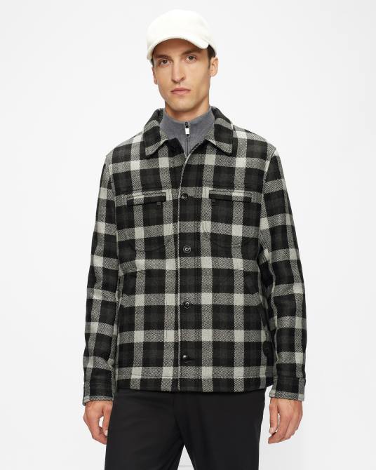 Ted Baker hombres 2ZFP1670 ropa chaqueta acolchada de lana con cuadros inclinados gris