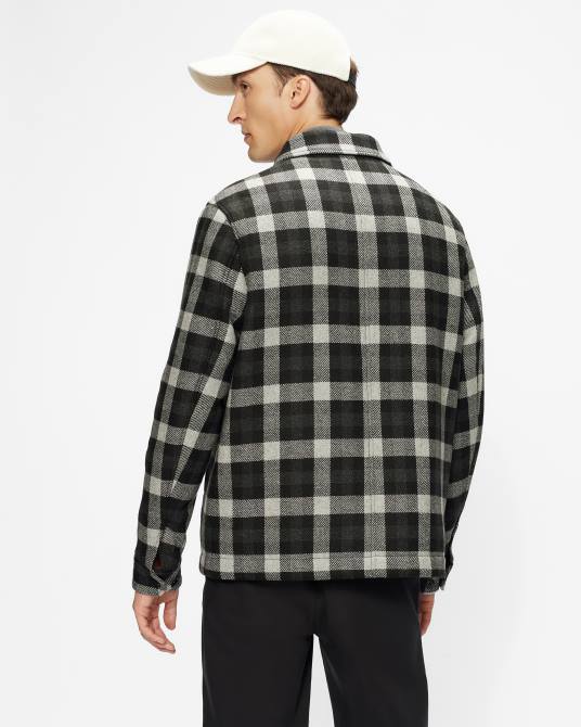 Ted Baker hombres 2ZFP1670 ropa chaqueta acolchada de lana con cuadros inclinados gris