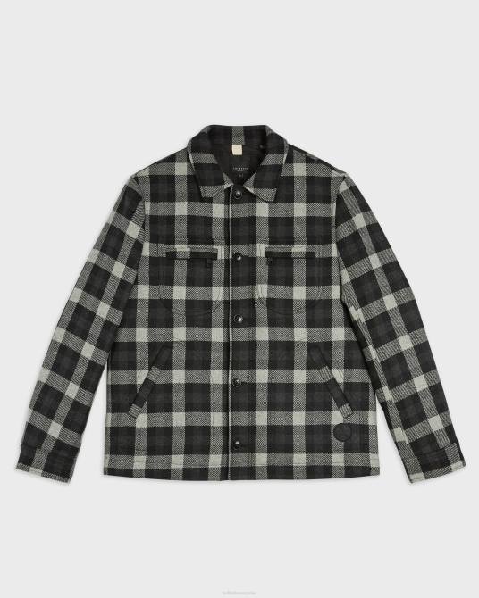 Ted Baker hombres 2ZFP1670 ropa chaqueta acolchada de lana con cuadros inclinados gris