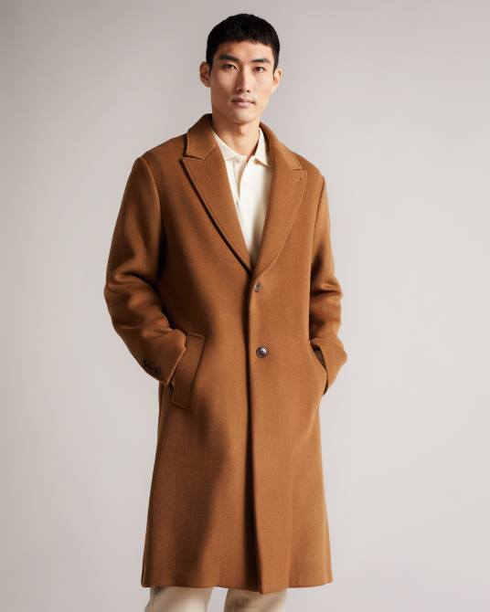 Ted Baker hombres 2ZFP1672 ropa abrigo con solapa de pico marrón claro