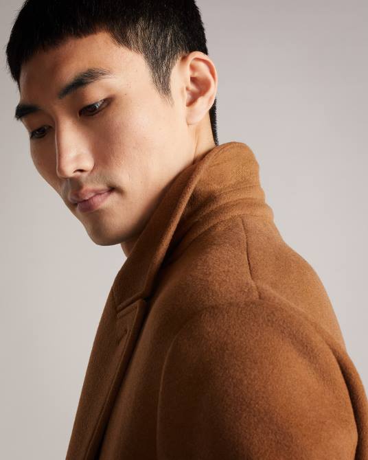 Ted Baker hombres 2ZFP1672 ropa abrigo con solapa de pico marrón claro