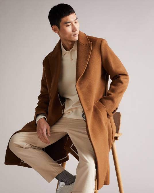 Ted Baker hombres 2ZFP1672 ropa abrigo con solapa de pico marrón claro