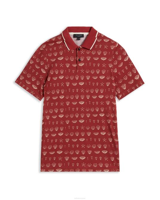 Ted Baker hombres 2ZFP1682 ropa polo colves estampado ss naranja oscuro