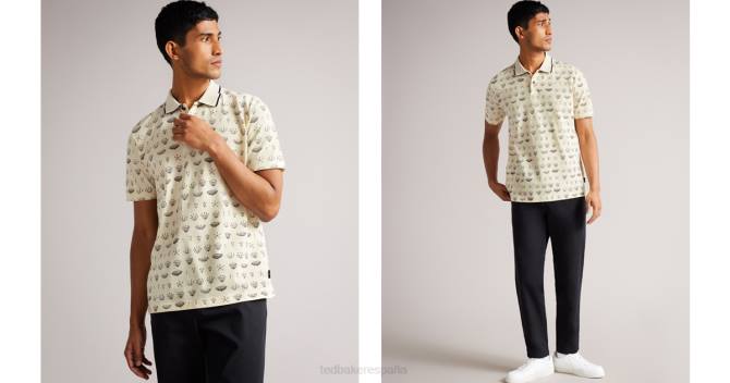 Ted Baker hombres 2ZFP1715 ropa polo colves estampado ss blanco