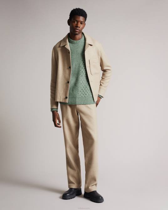 Ted Baker hombres 2ZFP1626 ropa brokhol ls cuello redondo de punto mixto Verde pálido