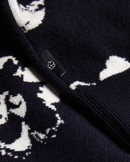 Ted Baker hombres 2ZFP1689 ropa Camiseta Sandsen de manga larga con estampado floral y cuello redondo azul marino oscuro