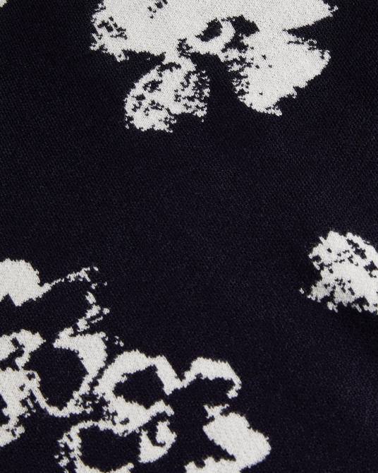 Ted Baker hombres 2ZFP1689 ropa Camiseta Sandsen de manga larga con estampado floral y cuello redondo azul marino oscuro