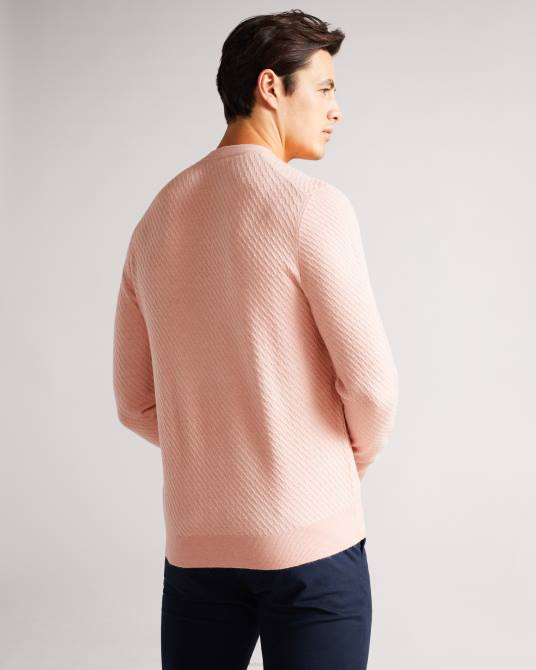 Ted Baker hombres 2ZFP1717 ropa suéter texturizado con cuello redondo de Knares rosa