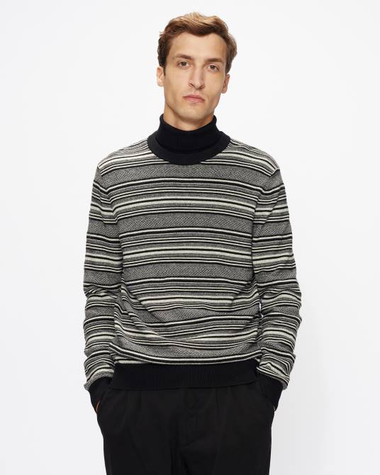 Ted Baker hombres 2ZFP1718 ropa jersey con cuello redondo y rayas texturizadas negro