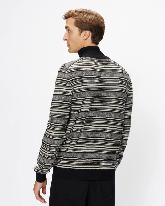 Ted Baker hombres 2ZFP1718 ropa jersey con cuello redondo y rayas texturizadas negro