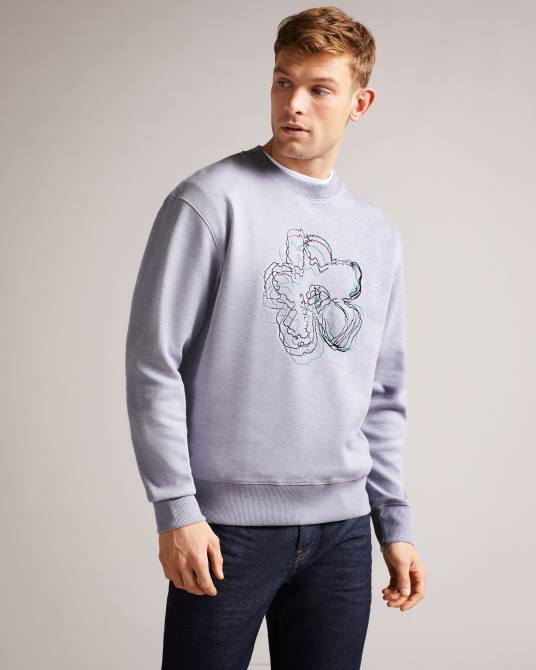 Ted Baker hombres 2ZFP1650 ropa sudadera carick de manga larga con flores bordadas violeta claro