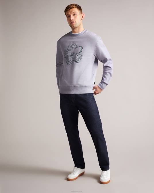 Ted Baker hombres 2ZFP1650 ropa sudadera carick de manga larga con flores bordadas violeta claro