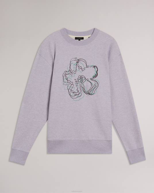 Ted Baker hombres 2ZFP1650 ropa sudadera carick de manga larga con flores bordadas violeta claro