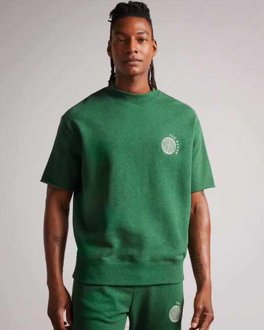 Ted Baker hombres 2ZFP1722 ropa suéter de corte relajado y manga corta Shandon verde oscuro