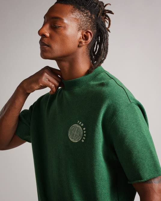 Ted Baker hombres 2ZFP1722 ropa suéter de corte relajado y manga corta Shandon verde oscuro