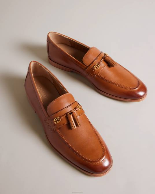 Ted Baker hombres 2ZFP1848 zapatos Mocasines de cuero elegante con herrajes de marca. broncearse
