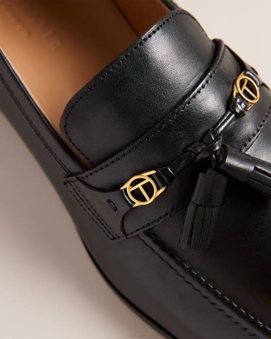 Ted Baker hombres 2ZFP1853 zapatos Mocasines de cuero elegante con herrajes de marca. negro