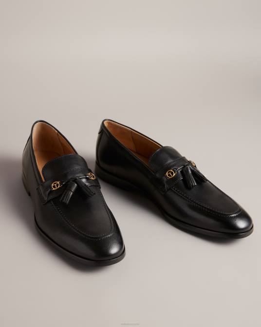 Ted Baker hombres 2ZFP1853 zapatos Mocasines de cuero elegante con herrajes de marca. negro