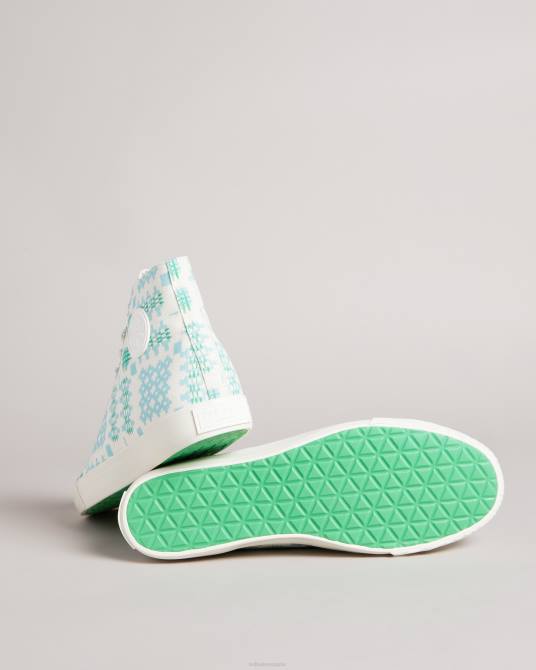 Ted Baker hombres 2ZFP2087 zapatos zapatillas altas de lona estampada rranip blanco