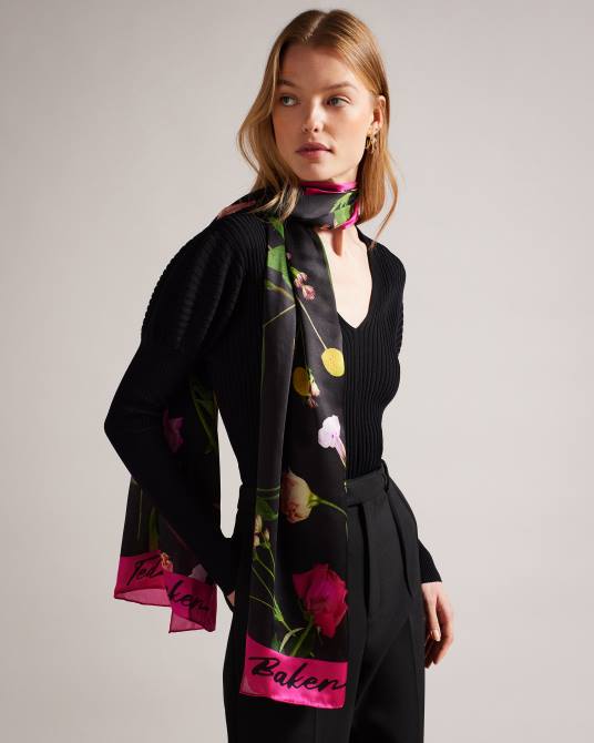 Ted Baker mujer 2ZFP1102 accesorios bufanda de seda floral amiie negro