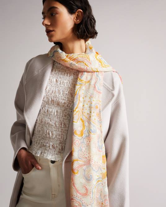 Ted Baker mujer 2ZFP1188 accesorios bufanda pondree de mezcla de seda y cachemira Marfil