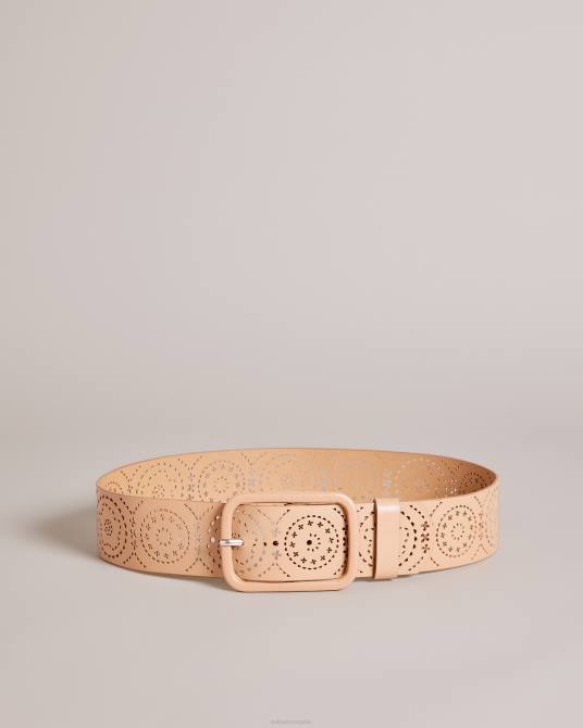Ted Baker mujer 2ZFP1087 accesorios cinturón ancho de piel prelt cortado con láser marrón claro