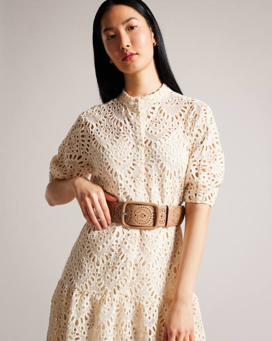 Ted Baker mujer 2ZFP1087 accesorios cinturón ancho de piel prelt cortado con láser marrón claro