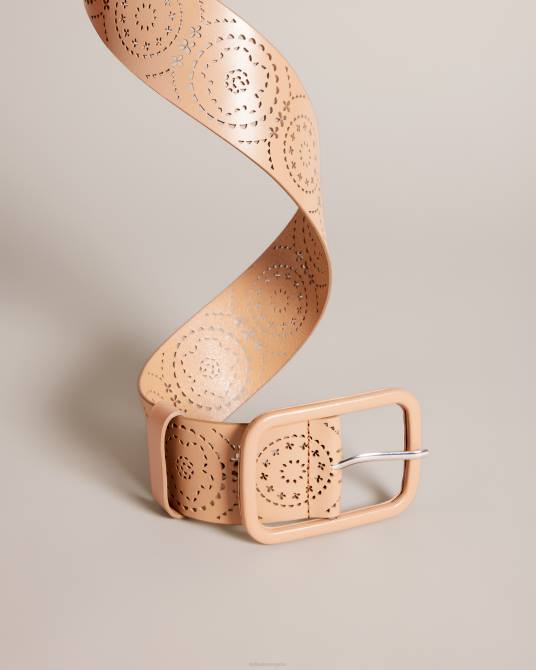 Ted Baker mujer 2ZFP1087 accesorios cinturón ancho de piel prelt cortado con láser marrón claro