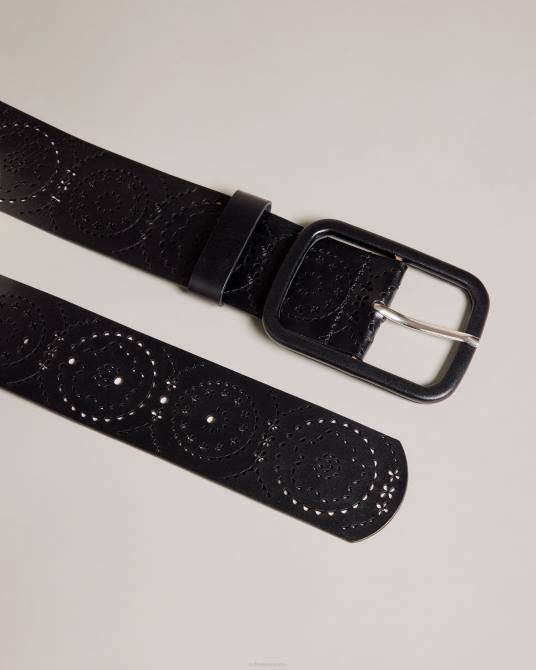 Ted Baker mujer 2ZFP998 accesorios cinturón ancho de piel prelt cortado con láser negro