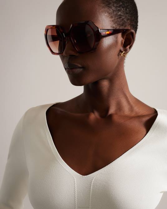 Ted Baker mujer 2ZFP1119 accesorios Escola gafas de sol octogonales gruesas y extragrandes naranja oscuro