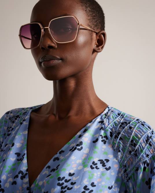 Ted Baker mujer 2ZFP1155 accesorios gafas de sol extragrandes con montura hexagonal civet color oro rosa