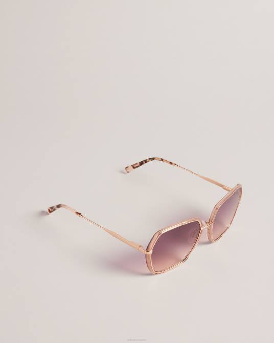 Ted Baker mujer 2ZFP1155 accesorios gafas de sol extragrandes con montura hexagonal civet color oro rosa