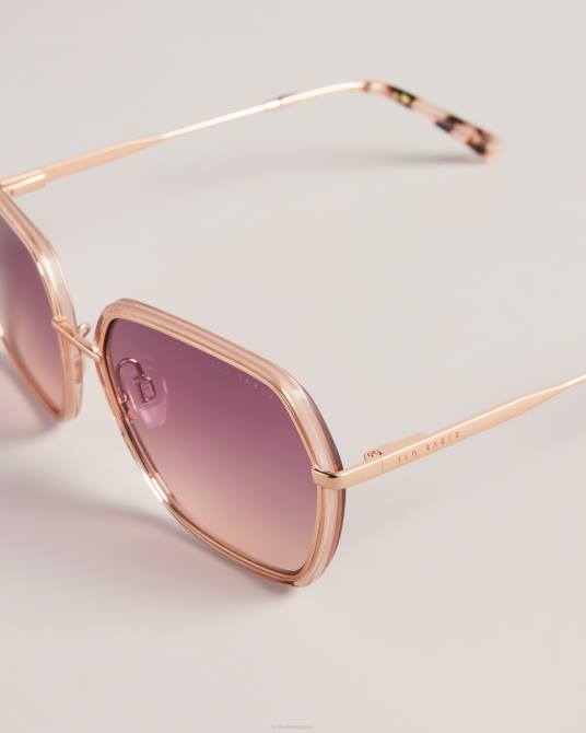 Ted Baker mujer 2ZFP1155 accesorios gafas de sol extragrandes con montura hexagonal civet color oro rosa