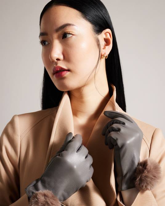 Ted Baker mujer 2ZFP1168 accesorios guantes de cuero con detalle de pompones nacy gris