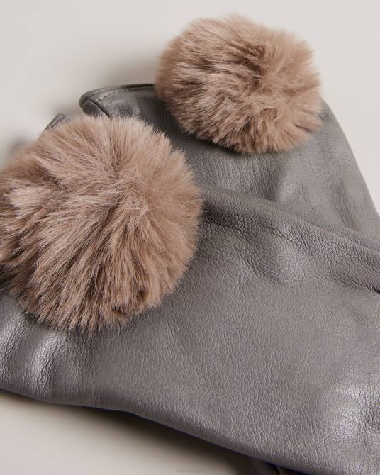 Ted Baker mujer 2ZFP1168 accesorios guantes de cuero con detalle de pompones nacy gris