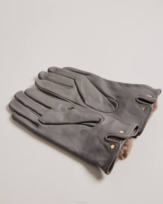 Ted Baker mujer 2ZFP1168 accesorios guantes de cuero con detalle de pompones nacy gris