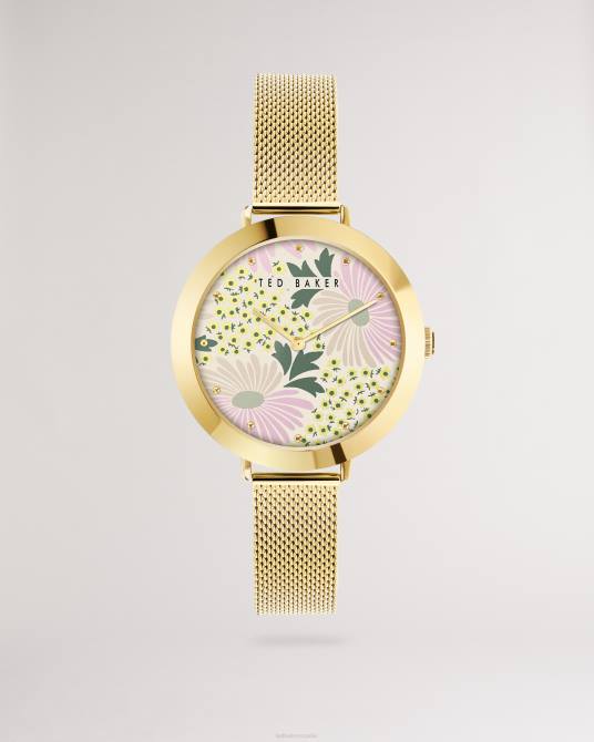 Ted Baker mujer 2ZFP1141 accesorios reloj lesedia con estampado de margaritas y correa de malla color dorado