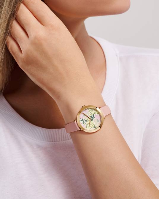 Ted Baker mujer 2ZFP1152 accesorios reloj lesedi con correa de cuero y esfera con estampado de margaritas rosa