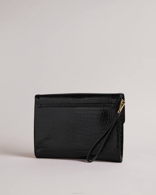 Ted Baker mujer 2ZFP771 bolsas crocey bolso tipo sobre con detalle de cocodrilo grabado negro
