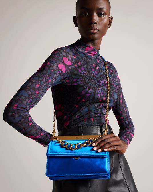 Ted Baker mujer 2ZFP675 bolsas bolso de hombro kialynn pequeño con cadena gruesa azul