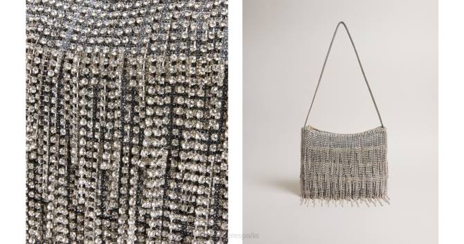 Ted Baker mujer 2ZFP821 bolsas bolso de hombro con flecos y cristales brillantes plata