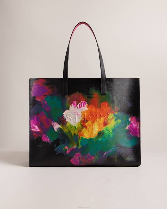 Ted Baker mujer 2ZFP762 bolsas bolso ancho con íconos y estampado artístico Paricon negro